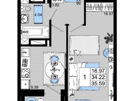 Продается 1-комнатная квартира ЖК Октябрь Парк, 1.2, 35.59  м², 4804650 рублей