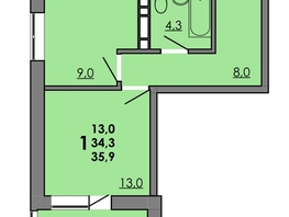 Продается 1-комнатная квартира ЖК Gray (Грэй), кв-л 11-2, 35.9  м², 4936250 рублей