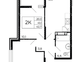 Продается 2-комнатная квартира ЖК Флора, литера 2.2, 42.7 м², 5636400 рублей