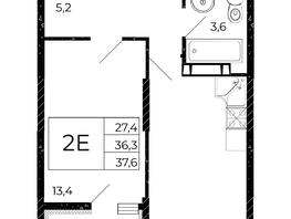 Продается 1-комнатная квартира ЖК Флора, литера 2.2, 37.6 м², 5376800 рублей
