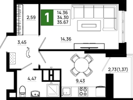 Продается 1-комнатная квартира ЖК Октябрь Парк, 6.2, 35.67 м², 4922460 рублей