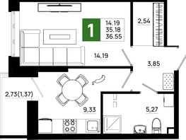 Продается 1-комнатная квартира ЖК Октябрь Парк, 5.1, 36.55  м², 4970800 рублей