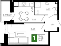 Продается 1-комнатная квартира ЖК Октябрь Парк, 5.2, 34.83 м², 4736880 рублей