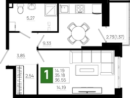 Продается 1-комнатная квартира ЖК Октябрь Парк, 5.2, 36.55 м², 4970800 рублей