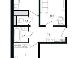 Продается 2-комнатная квартира ЖК 5 элемент Аске, лит 5-12 стр.1, сек.1,2, 44.5 м², 5411200 рублей