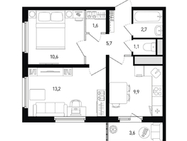 Продается 2-комнатная квартира ЖК 5 элемент Аске, лит 5-12 стр.2, сек.3,4,5,6, 45.9  м², 7109910 рублей