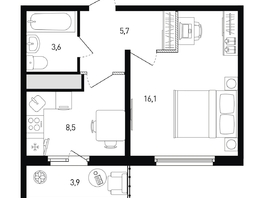 Продается 1-комнатная квартира ЖК 5 элемент Аске, лит 5-11 стр.1, сек.1,2,3,4, 35.1  м², 5577390 рублей