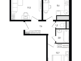 Продается 2-комнатная квартира ЖК 5 элемент Аске, лит 5-11 стр.1, сек.1,2,3,4, 43.6  м², 6496400 рублей