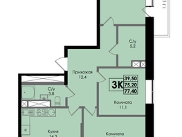 Продается 3-комнатная квартира ЖК Botanika (Ботаника), дом 1, 77.4  м², 12654900 рублей