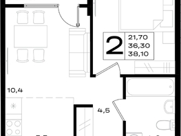 Продается 2-комнатная квартира ЖК Придонье, литер 3.1, 38.1  м², 4762500 рублей