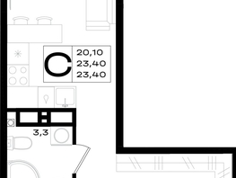 Продается Студия ЖК Придонье, литер 3.1, 23.4  м², 3276000 рублей