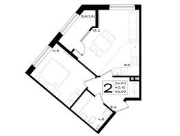 Продается 2-комнатная квартира ЖК Придонье, литер 3.1, 42  м², 5250000 рублей