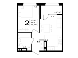 Продается 2-комнатная квартира ЖК Придонье, 35.4  м², 4425000 рублей