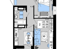 Продается 2-комнатная квартира ЖК Октябрь Парк, 1.2, 44.43  м², 5775900 рублей