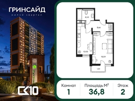 Продается 1-комнатная квартира ЖК Гринсайд, 5.1-5.5, 36.83  м&sup2;, 7210000 рублей