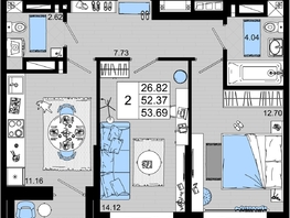 Продается 2-комнатная квартира ЖК Октябрь Парк, 1.1, 53.69  м², 6872320 рублей
