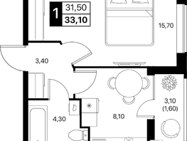 Продается 1-комнатная квартира ЖК Эстет, литер 49.2, 33.1  м&sup2;, 5307585 рублей