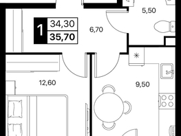 Продается 1-комнатная квартира ЖК Эстет, литер 49.2, 35.7  м&sup2;, 5653095 рублей