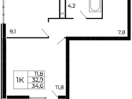 Продается 1-комнатная квартира ЖК Западные Аллеи, литера 6.3, 34.6  м², 3806000 рублей