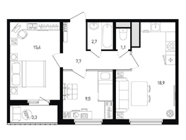 Продается 2-комнатная квартира ЖК 5 элемент Аске, лит 5-12 стр.1, сек.1,2, 57.1  м&sup2;, 7468680 рублей