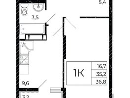 Продается 1-комнатная квартира ЖК Флора, литера 2.1, 36.8  м&sup2;, 4048000 рублей