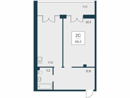 Продается 2-комнатная квартира ЖК Вилла Маяк, дом 3, 69.3  м&sup2;, 20470000 рублей
