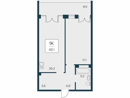 Продается 1-комнатная квартира ЖК Вилла Маяк, дом 3, 62.1  м&sup2;, 18340000 рублей